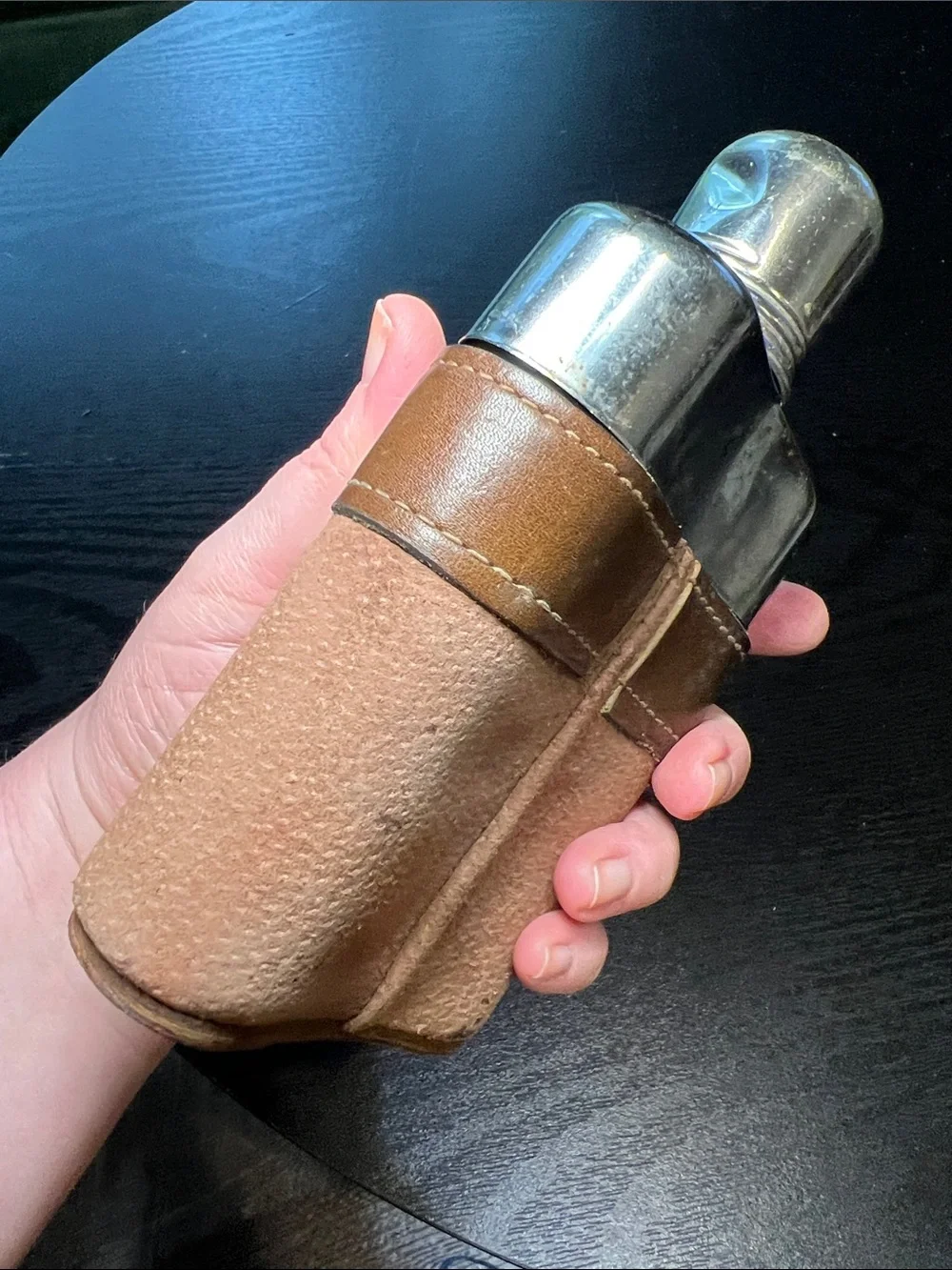 Vintage Genuine Pig Skin Leather Hip Flask